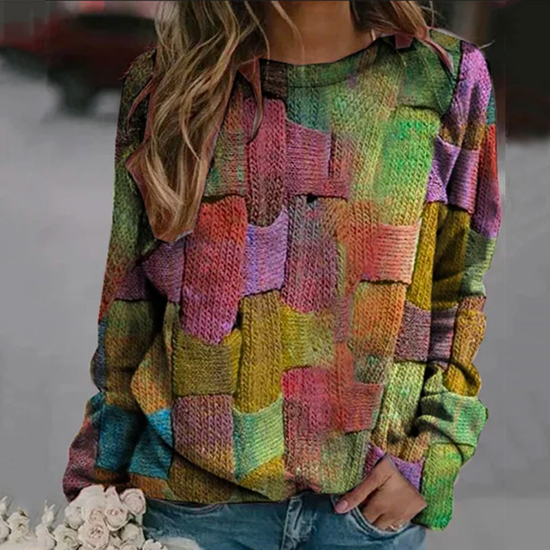 Wisherryy Casual Color-block Printed Sweatshirt