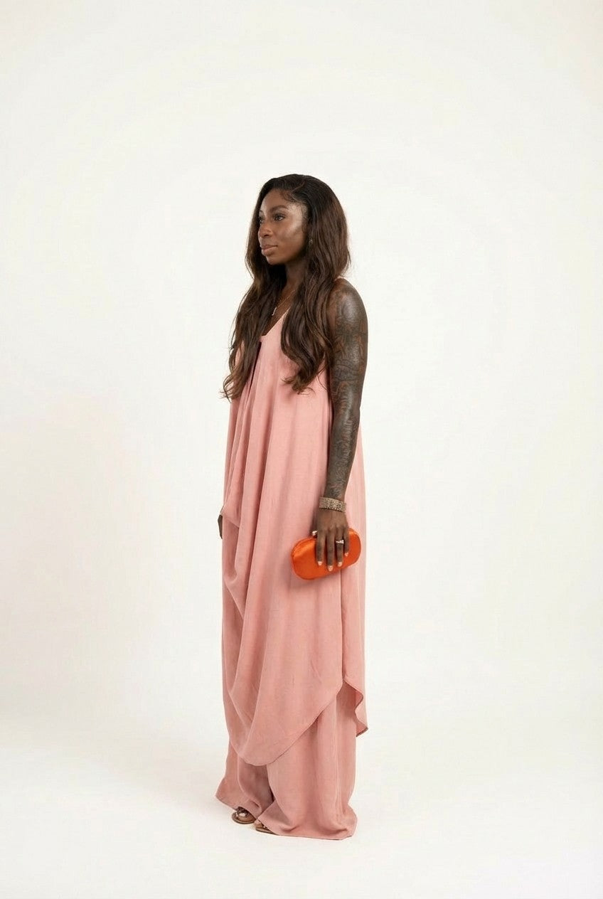 Women's Elegant Draped Blouse and Wide Leg Pants Set Minimalist Chic