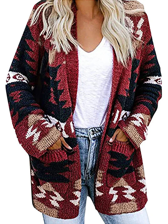 Vintage Ethnic Style Print Cardigan.