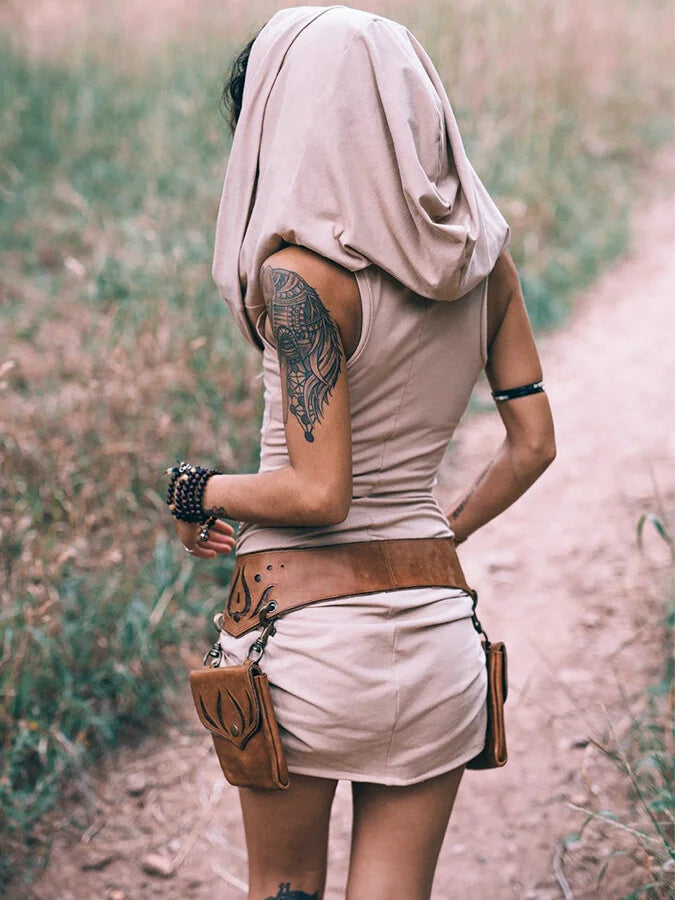 Women's retro racer back hooded dress.