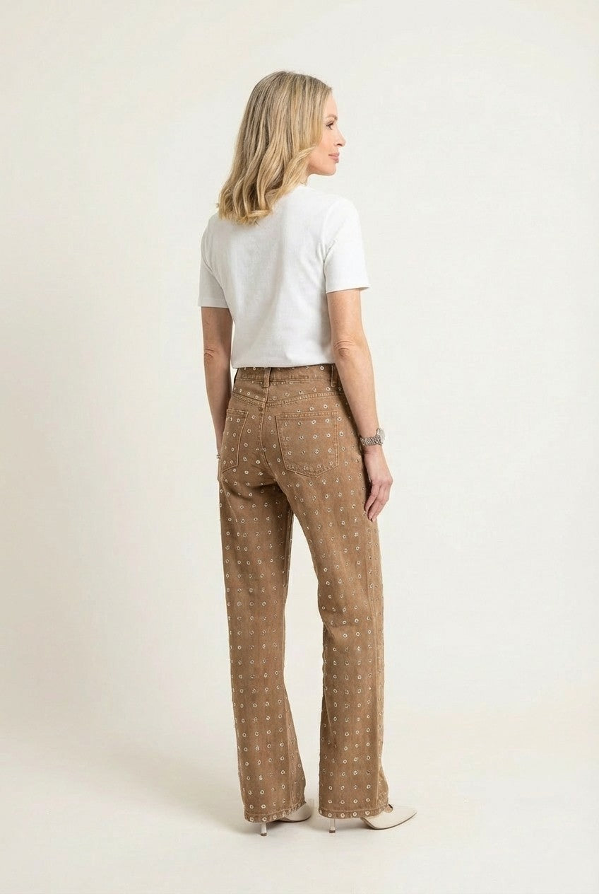 Women's Grommet Detailed Cotton Pants Wide Leg High Waisted Streetwear