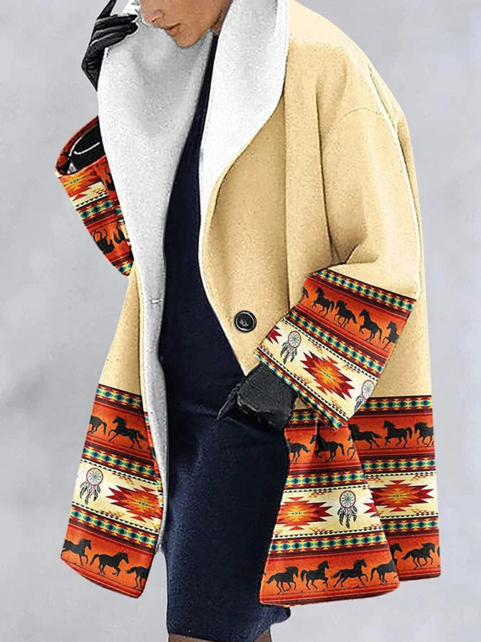 Printed Ethnic Hooded Coat.