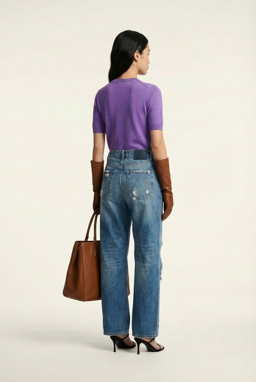 Women's Soft Knit Short Sleeve Crewneck Sweater Slim Fit Top