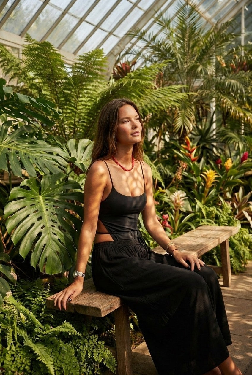 Women's Sleek Rayon Tank and Wide Leg Flowy Pants Resort Set