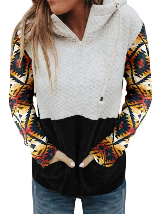 Retro Ethnic Style Patchwork Hoodie.