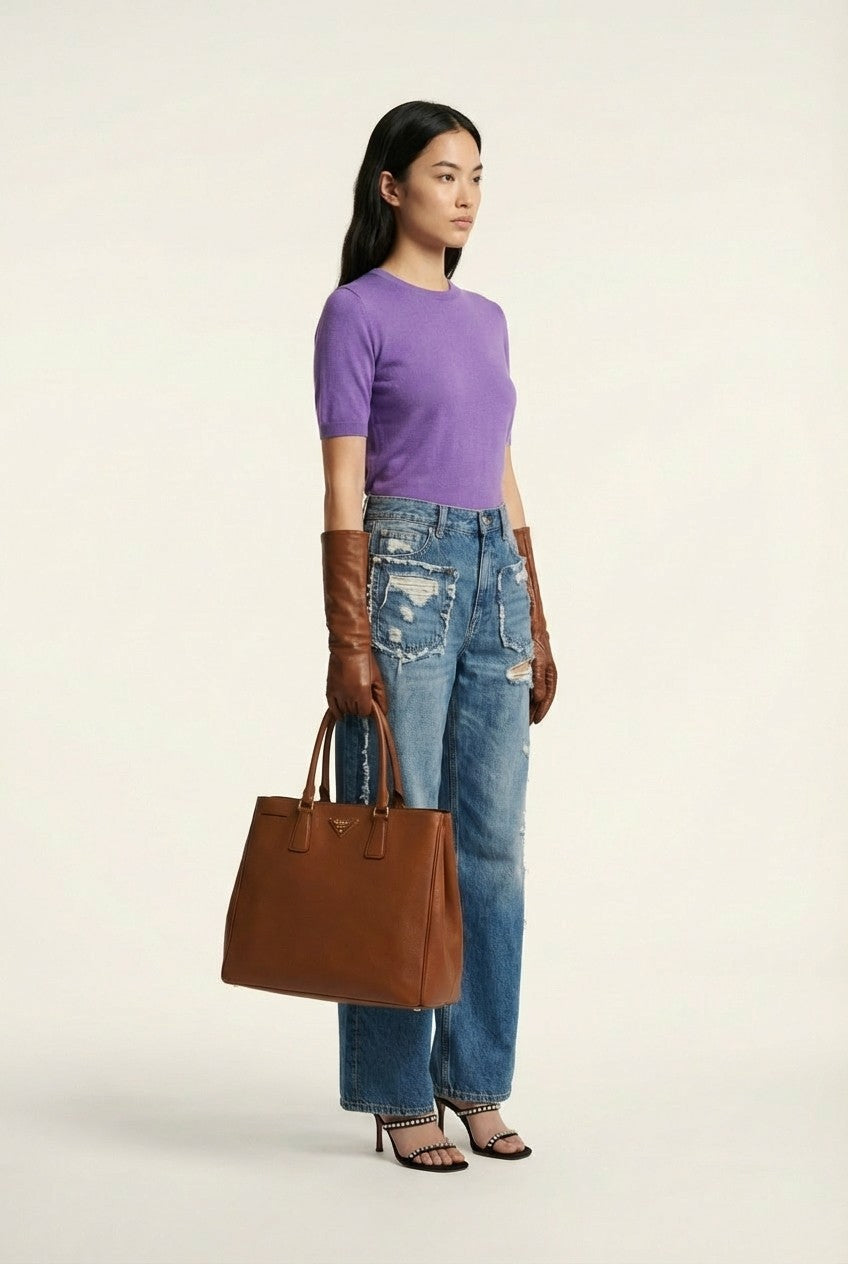 Women's Soft Knit Short Sleeve Crewneck Sweater Slim Fit Top