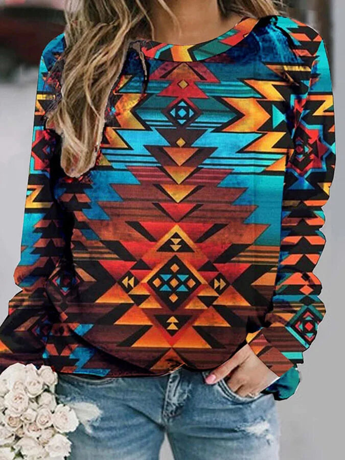 Casual Geometric Pattern Retro Sweatshirt.