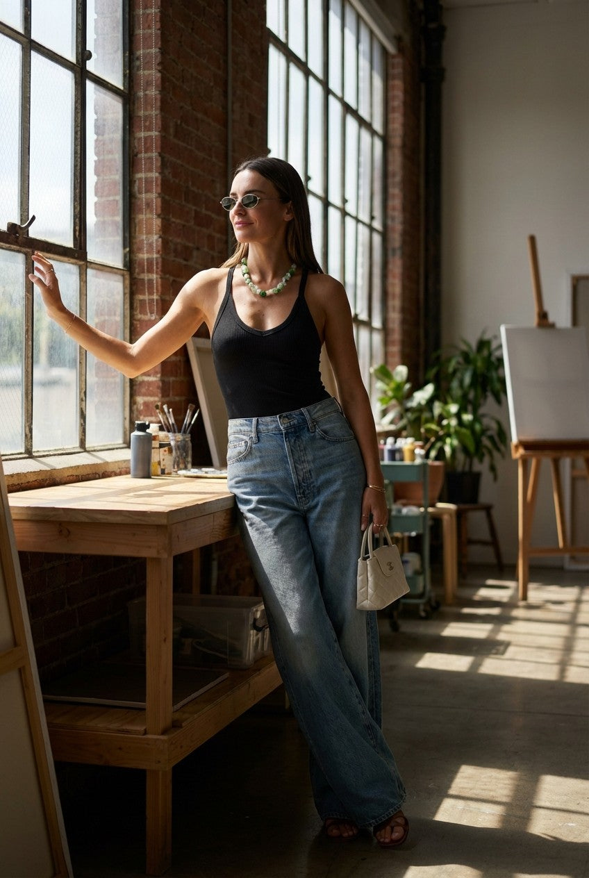 Women's Ribbed Cotton V-Neck Tank Top Slim Fit Everyday Essential