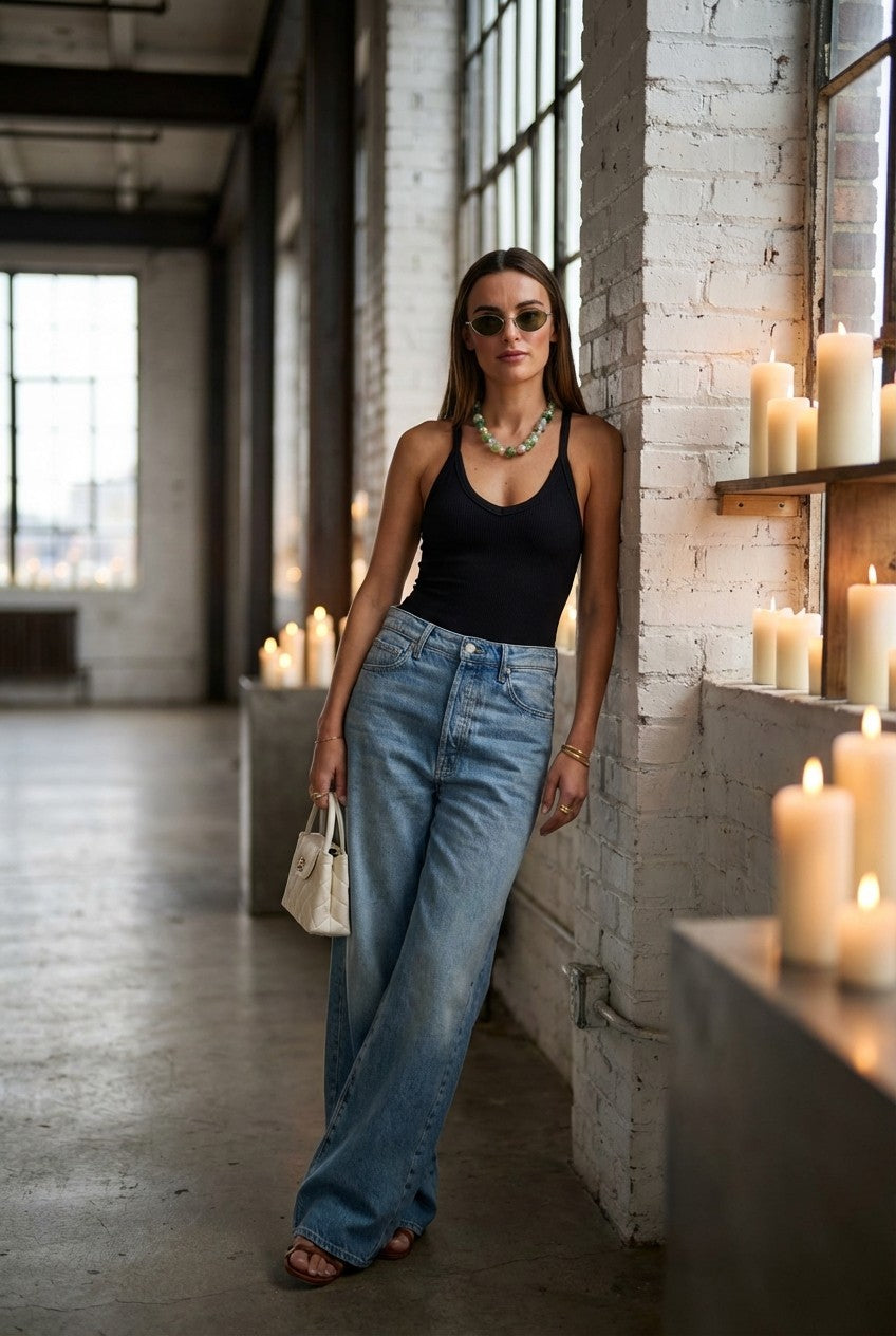 Women's Ribbed Cotton V-Neck Tank Top Slim Fit Everyday Essential