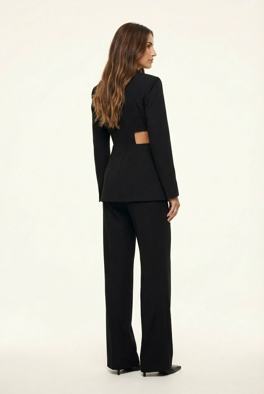 Women's Tailored Cutout Blazer and Wide Leg Trousers Two Piece Set