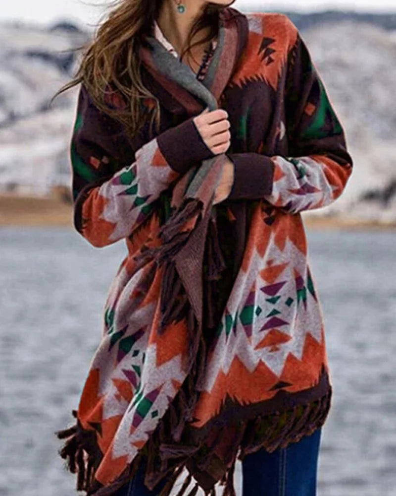 medium length Vintage printed long sleeve coat