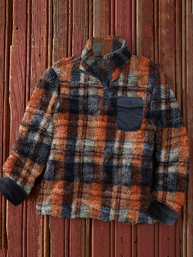 Flannel Check Print Sweatshirt.