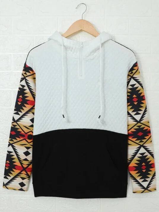 Retro Ethnic Style Patchwork Hoodie.