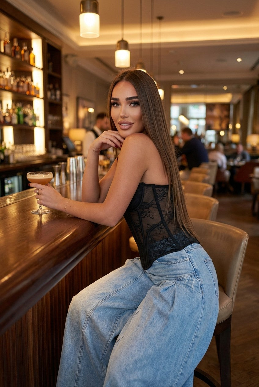 Women's High-Waisted Wide Leg Denim Jeans, Pleated Palazzo Fit