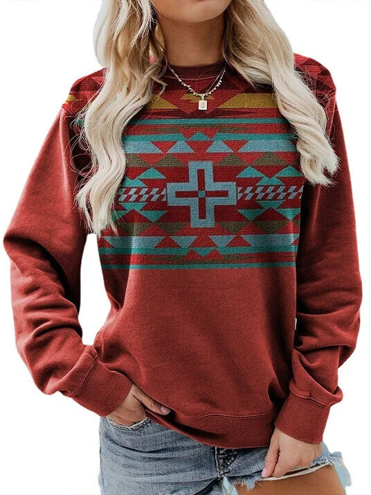 Western Style Retro Ethnic Print Top.