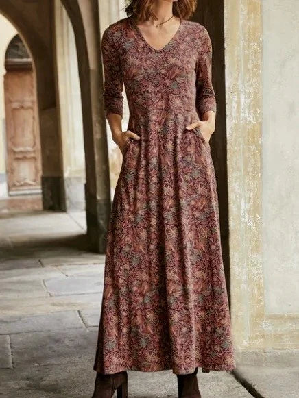 Women Fashion Casual Floral Cotton Dresses