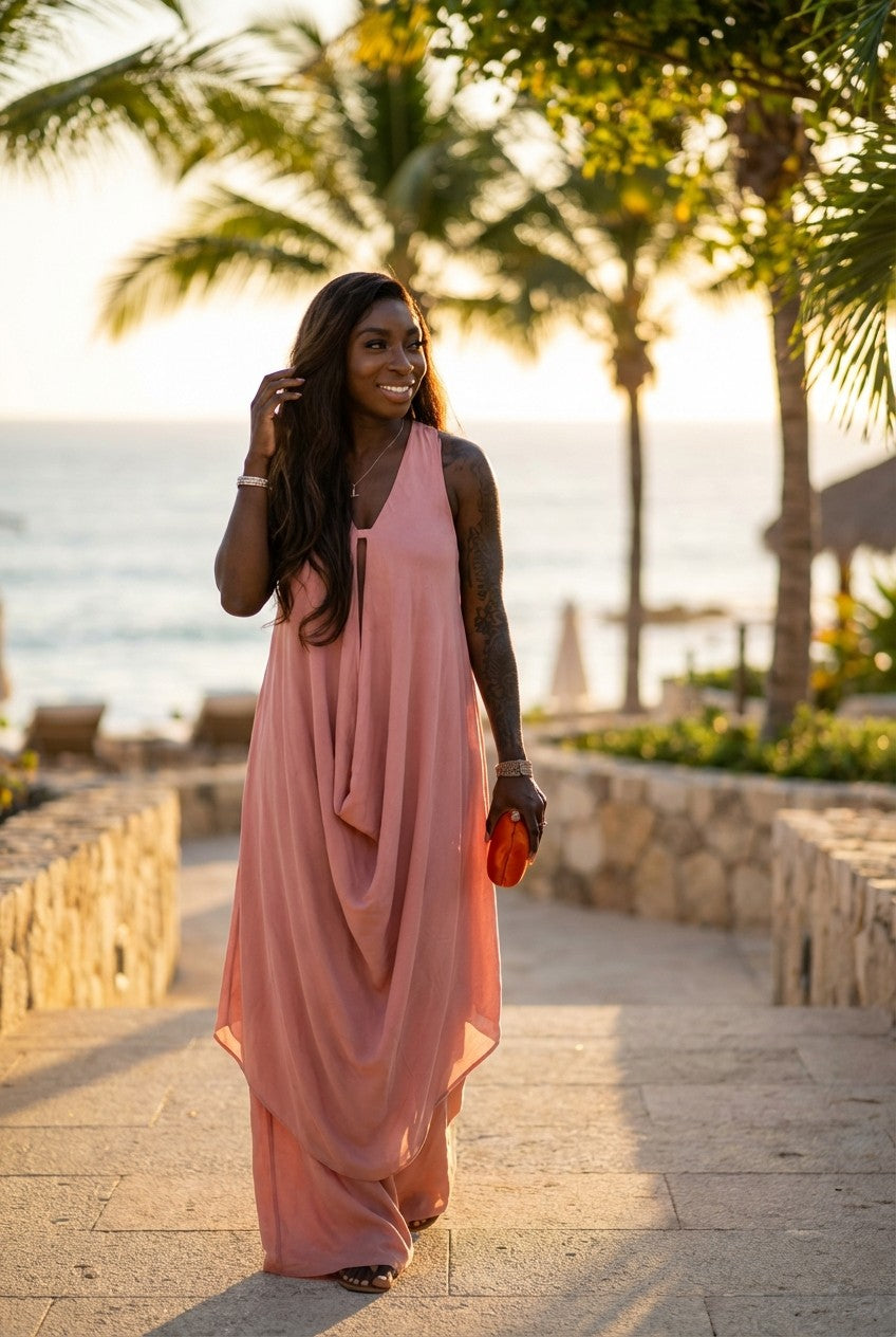 Women's Elegant Draped Blouse and Wide Leg Pants Set Minimalist Chic