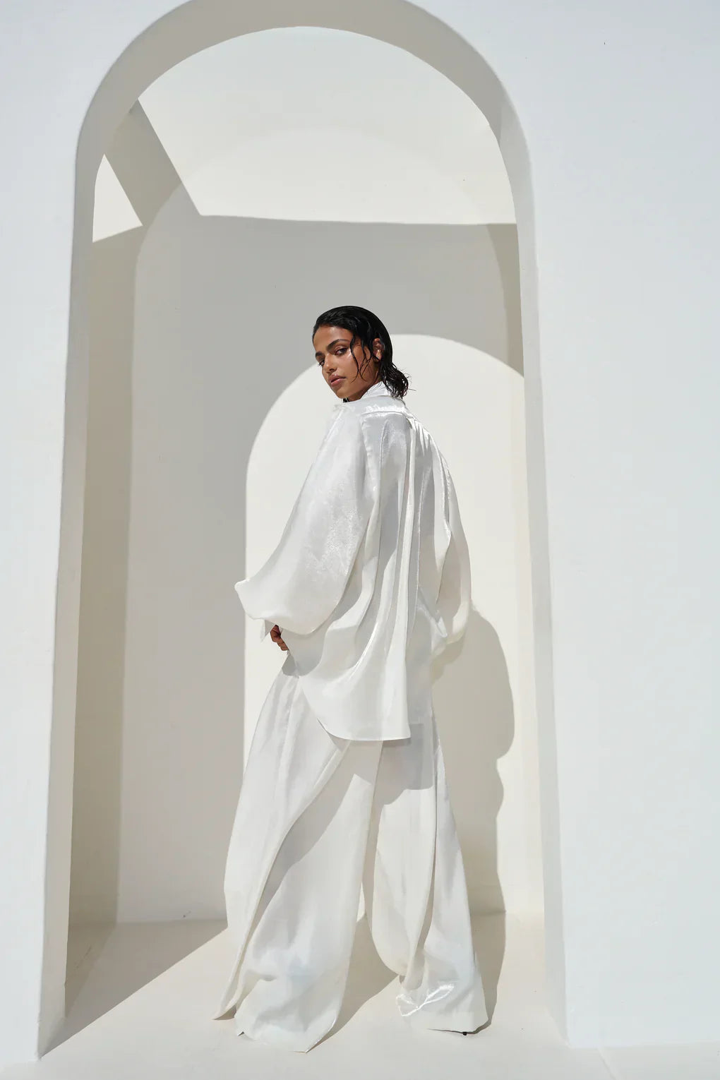 Deep VNeck Shirt wide Leg Pants Set