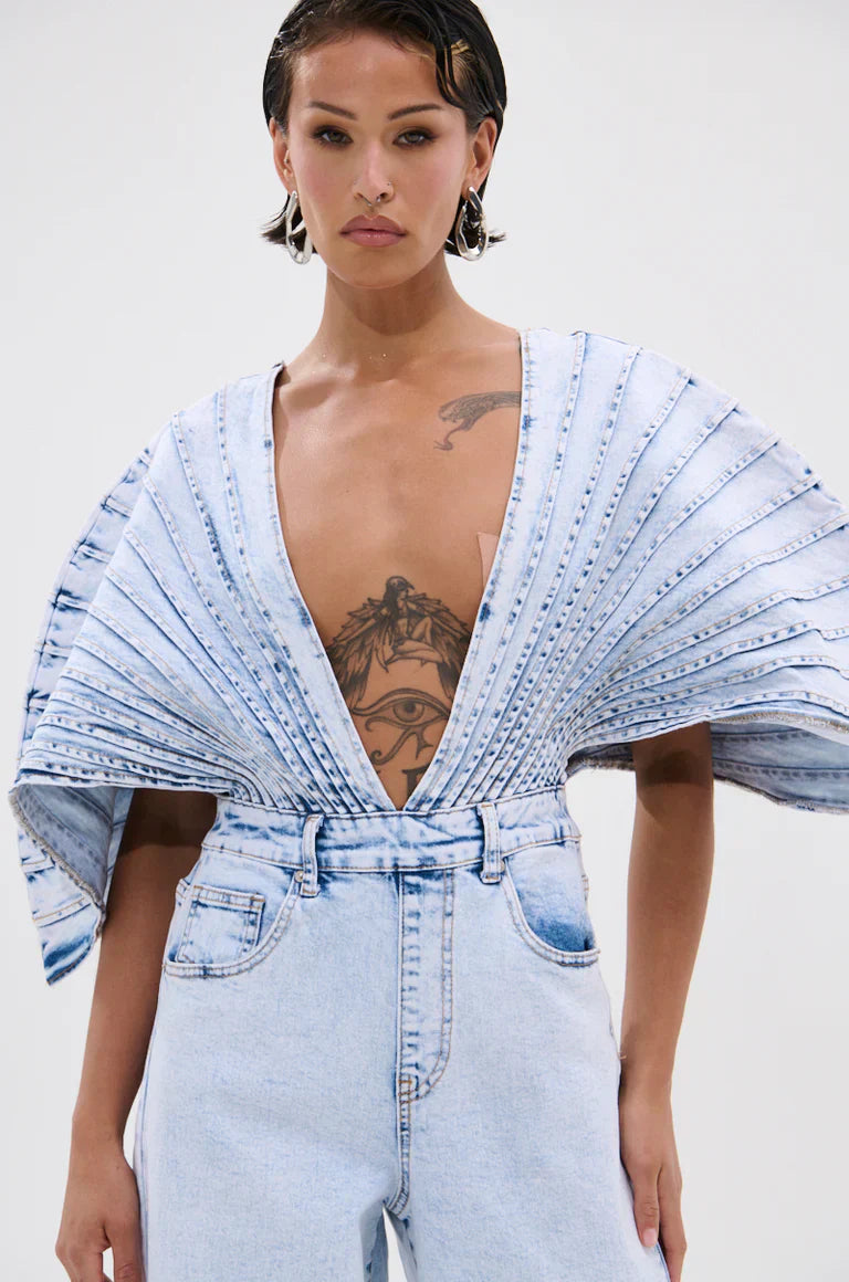 High-Fashion Denim Artwear jumpsuit