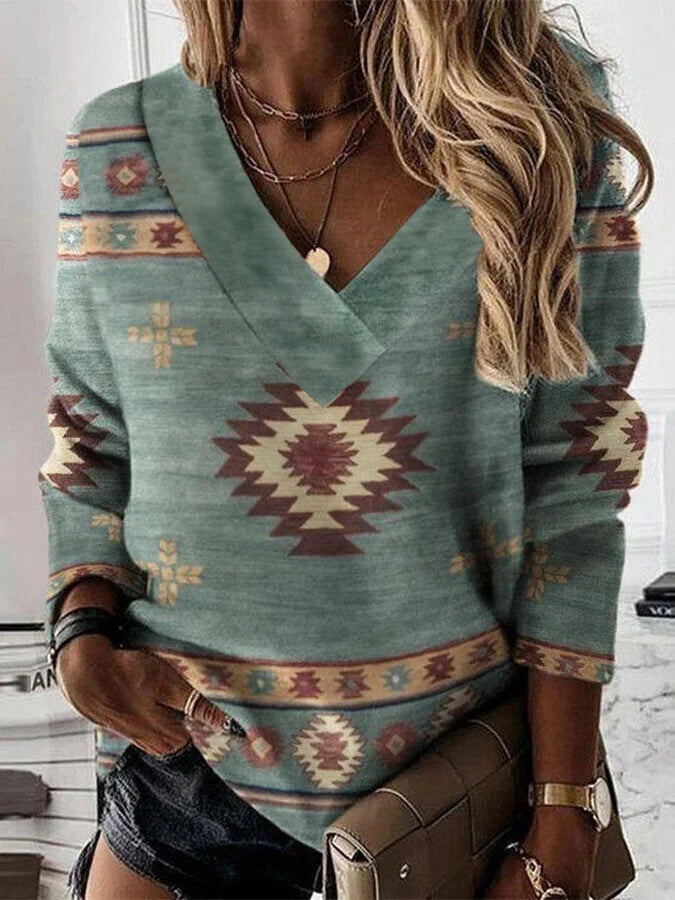 V-Neck Long Sleeve Tops.