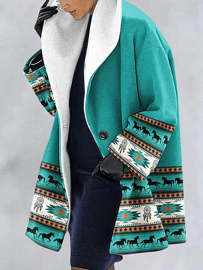 Printed Ethnic Hooded Coat.