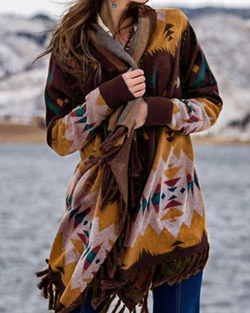 medium length Vintage printed long sleeve coat