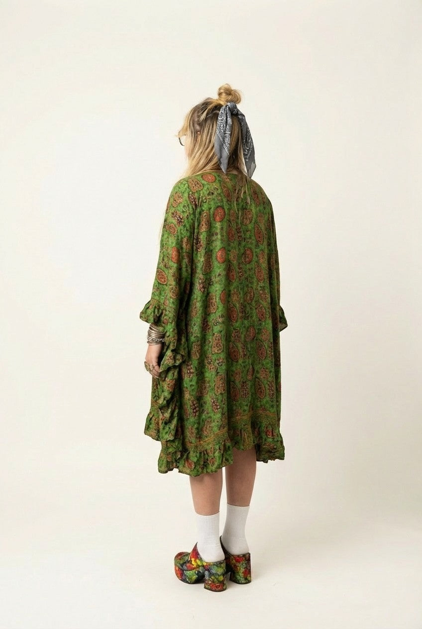Women's Paisley Print Ruffled Kaftan Dress Oversized Boho Style