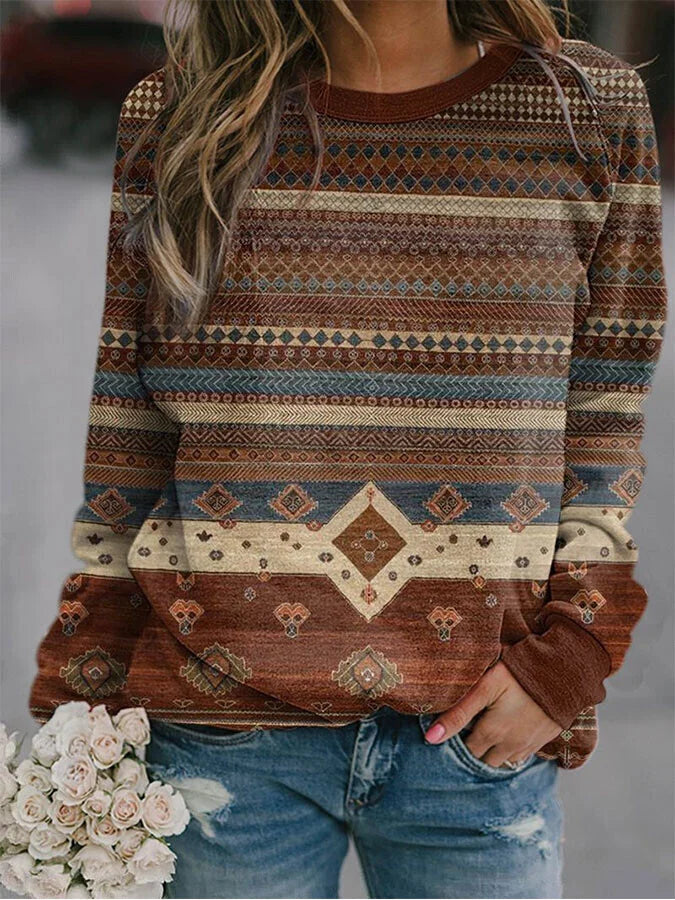 Retro National Geometric Printed Sweater