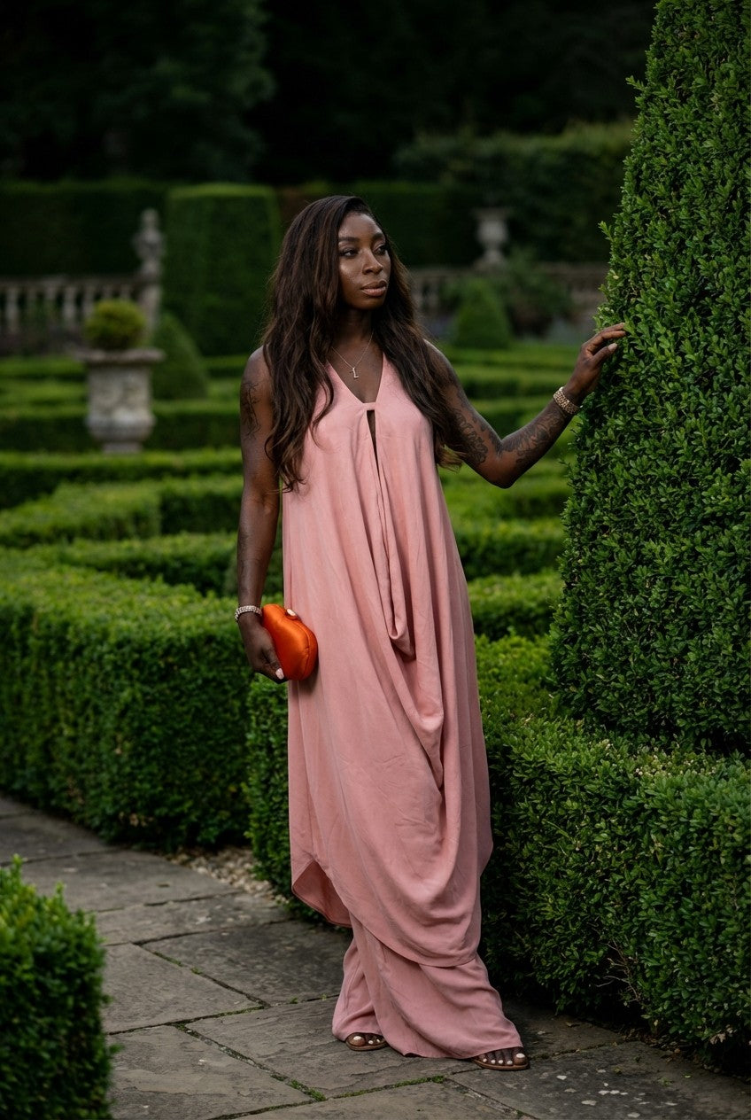 Women's Elegant Draped Blouse and Wide Leg Pants Set Minimalist Chic