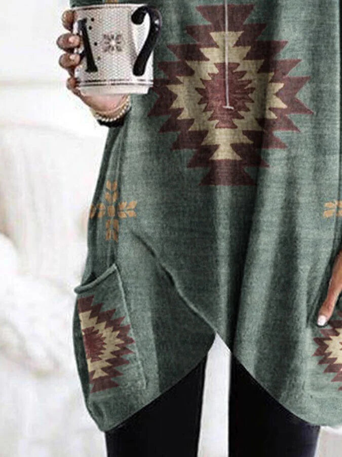Ethnic Geometric Print Irregular Top.