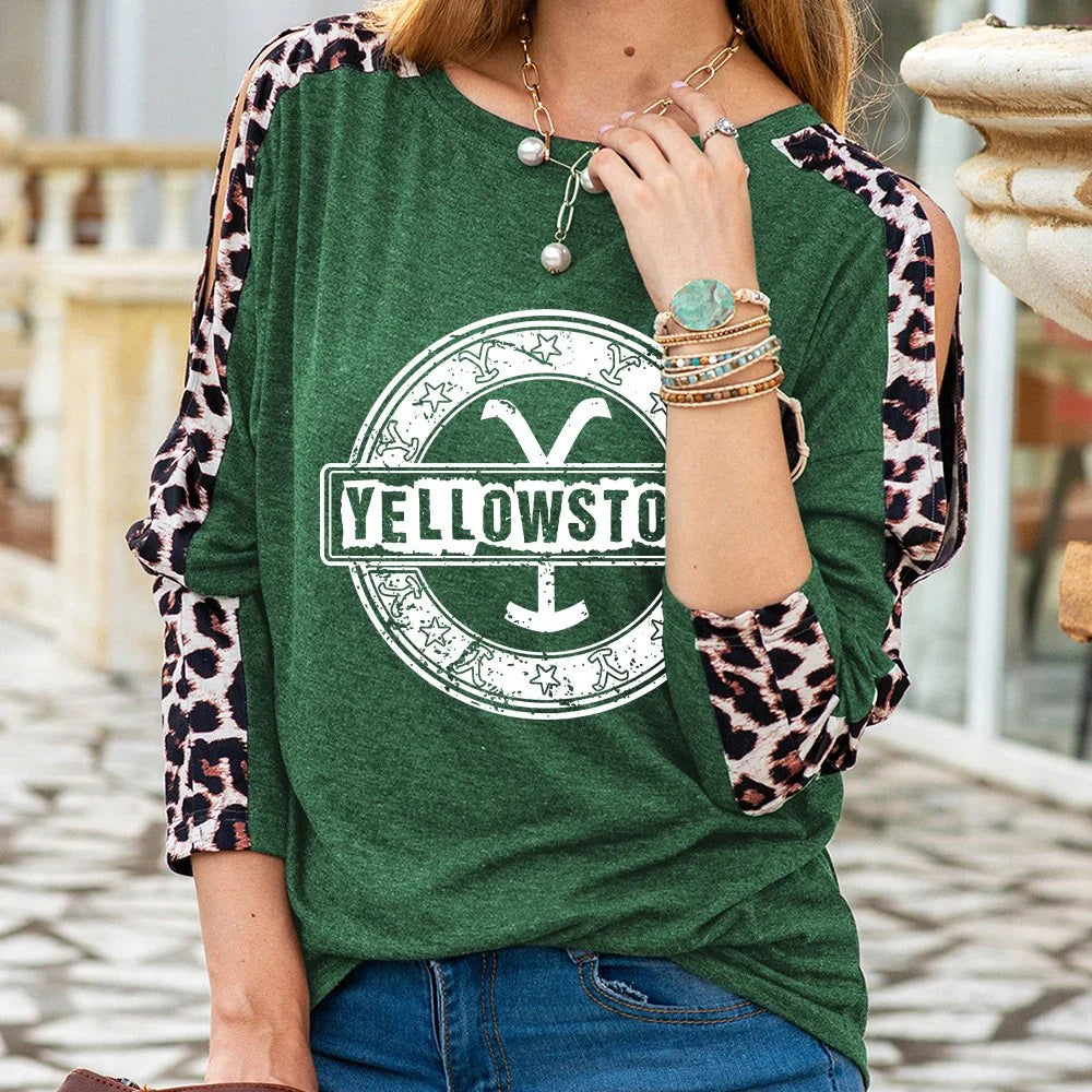 Custom fashion leopard two color long sleeve T-shirt