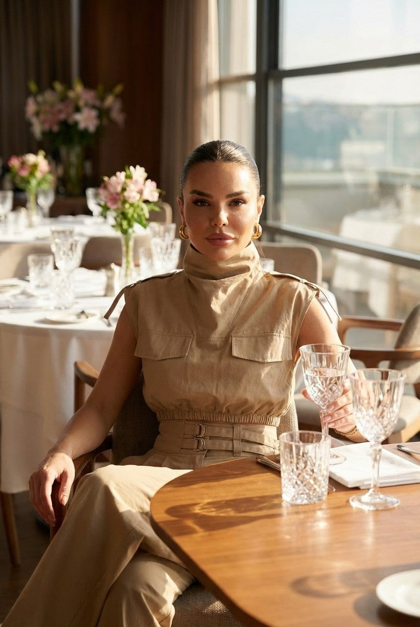 Women's Utility Cotton Cropped Top and Wide Leg Trousers Set Minimalist