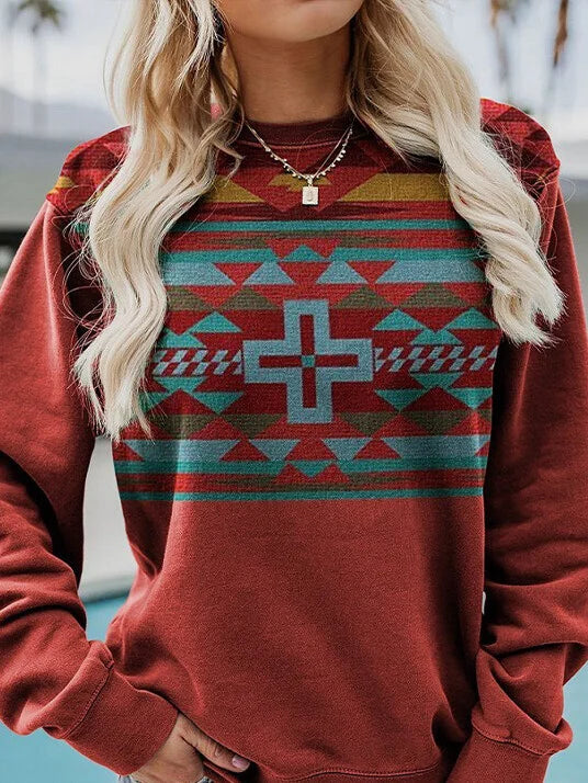 Western Style Retro Ethnic Print Top.