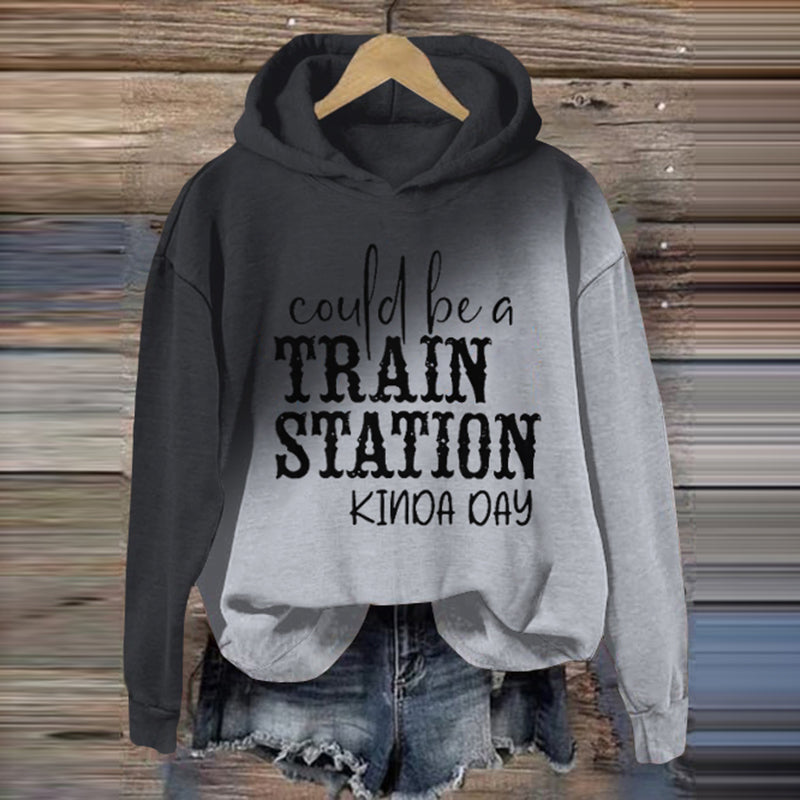 Could Be A Train Station Kinda Day V Neck Long Sleeve Hoodie