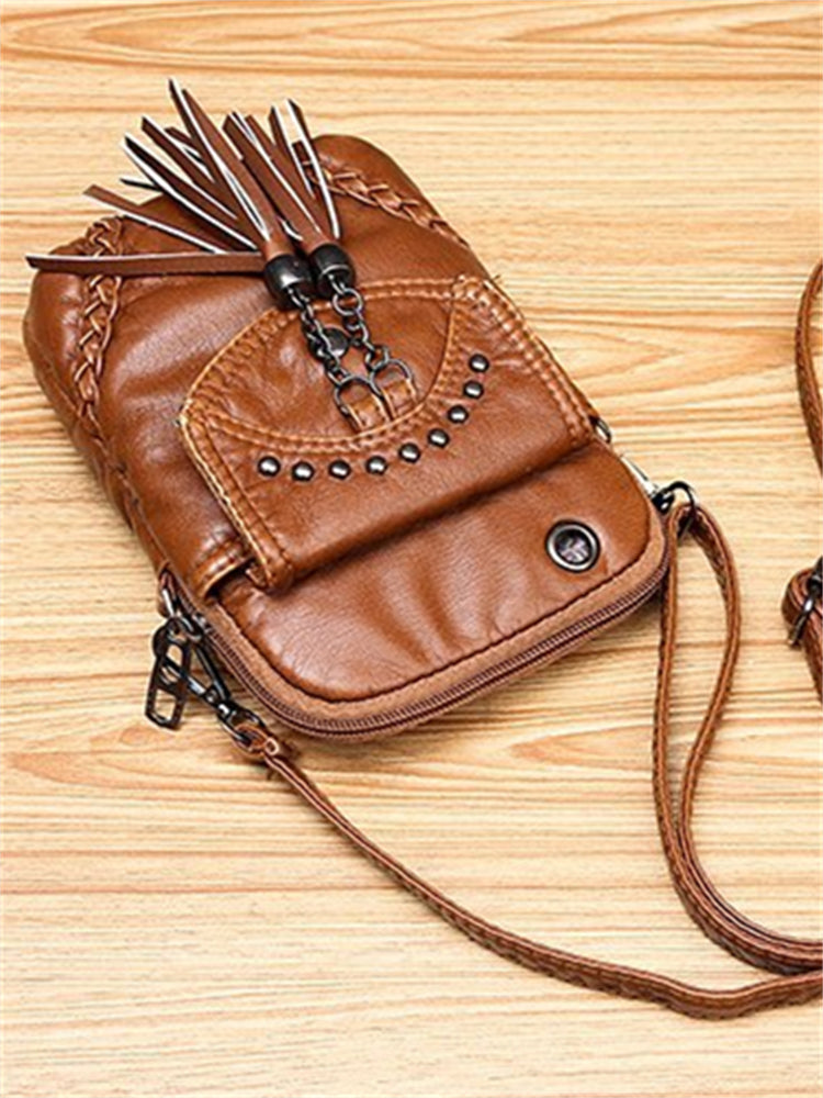 Tassels Studded Flap Mini Crossbody Bag