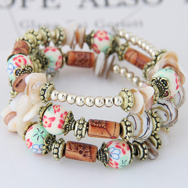 Wisherryy Bohemian Shell Clay Bracelet