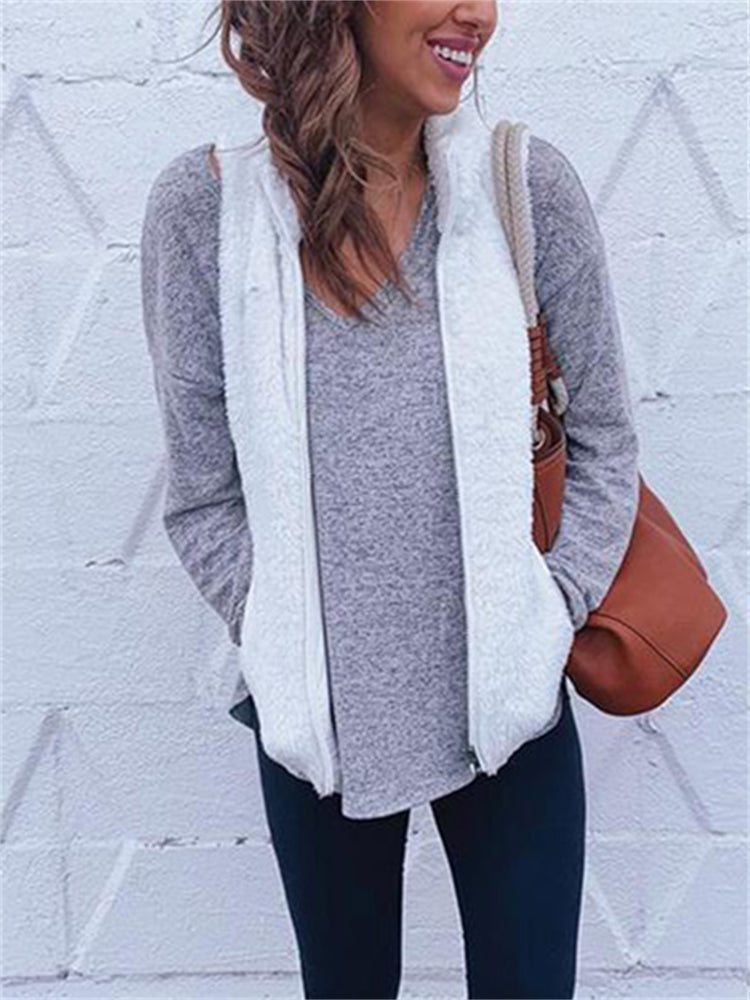 Casual Solid Cozy Fleece Vest