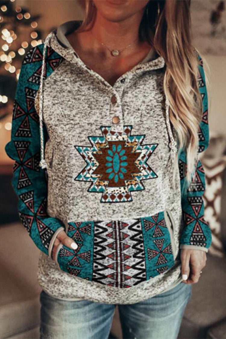 Vintage Western Print Long Sleeve Hoodie