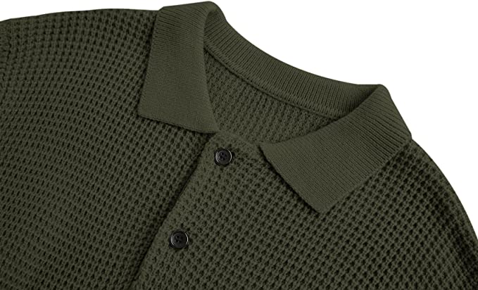 Men's Vintage Long Sleeve Pol Casual Quarter Button Up Lapel Collar Fall Winter O Sweater