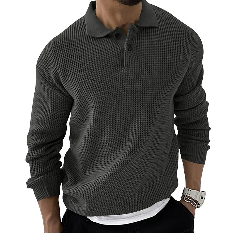 Men's Vintage Long Sleeve Pol Casual Quarter Button Up Lapel Collar Fall Winter O Sweater