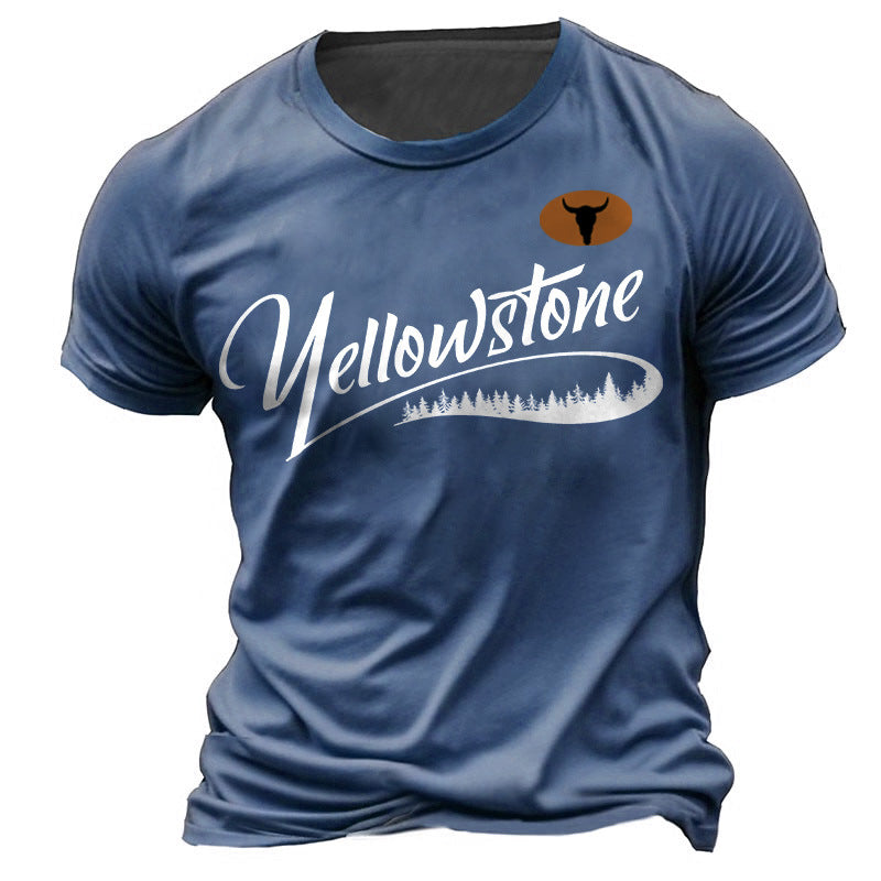 Men's T-Shirt Vintage Western Yellowstone Skull Bull Plus Size Short Sleeve Summer Daily Tops