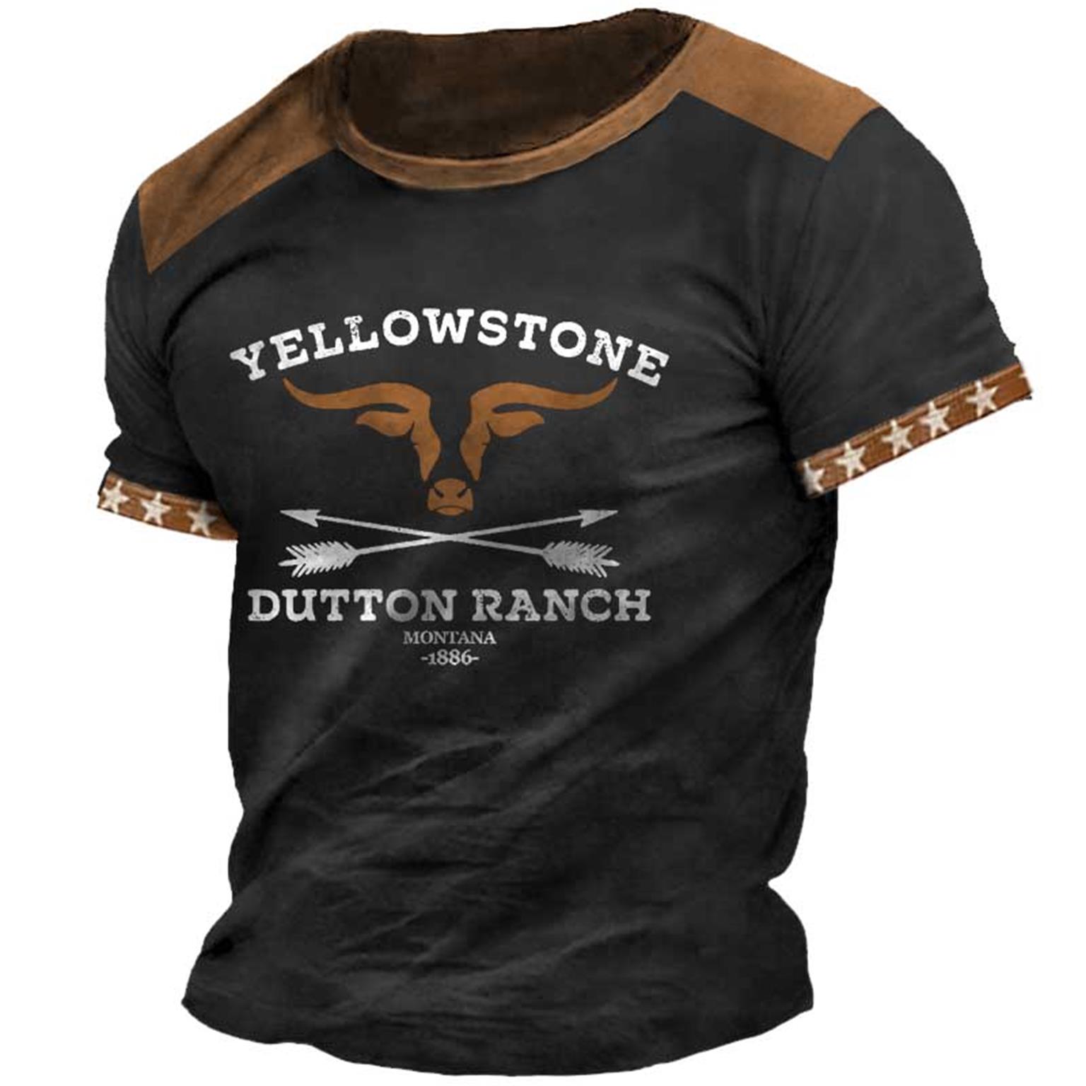 Men's T-Shirt Plus Size Short Sleeve Vintage Yellowstone Star Colorblock Summer Daily Tops Khaki