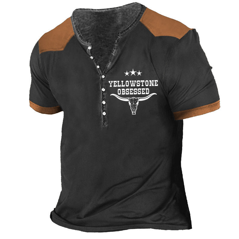 Men's Vintage Yellowstone Henley Collar T-Shirt