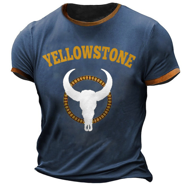 Men's T-Shirt Plus Size Short Sleeve Vintage Yellowstone Skull Bull Colorblock Summer Daily Tops