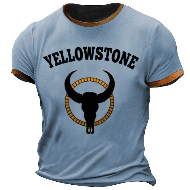 Men's T-Shirt Plus Size Short Sleeve Vintage Yellowstone Skull Bull Colorblock Summer Daily Tops