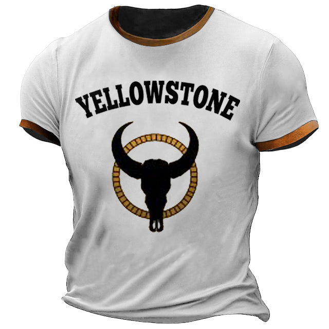 Men's T-Shirt Plus Size Short Sleeve Vintage Yellowstone Skull Bull Colorblock Summer Daily Tops