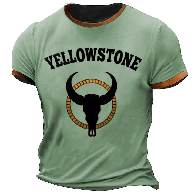 Men's T-Shirt Plus Size Short Sleeve Vintage Yellowstone Skull Bull Colorblock Summer Daily Tops