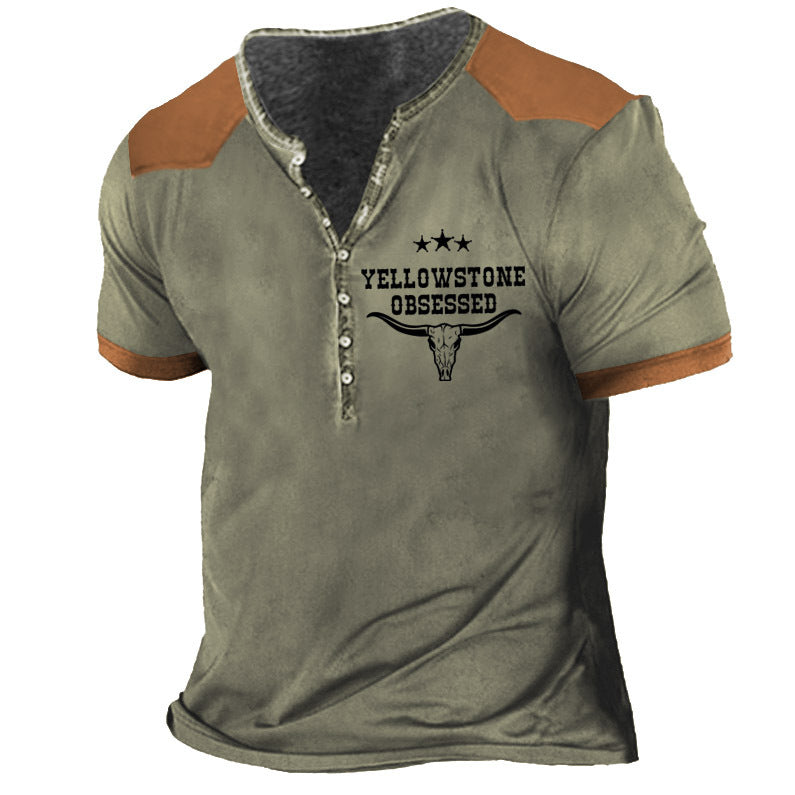 Men's Vintage Yellowstone Henley Collar T-Shirt