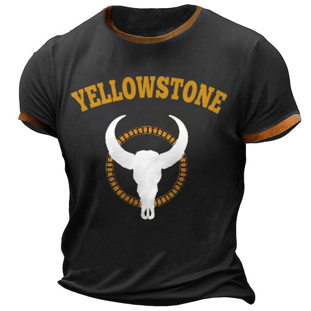 Men's T-Shirt Plus Size Short Sleeve Vintage Yellowstone Skull Bull Colorblock Summer Daily Tops