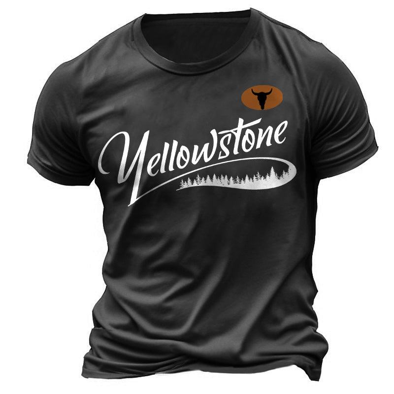 Men's T-Shirt Vintage Western Yellowstone Skull Bull Plus Size Short Sleeve Summer Daily Tops